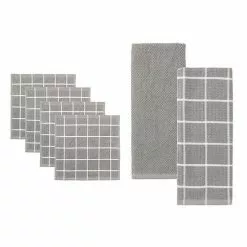 Food Network® Windowpane Grid Dishcloth & Kitchen Towel 6-pk. Gray
