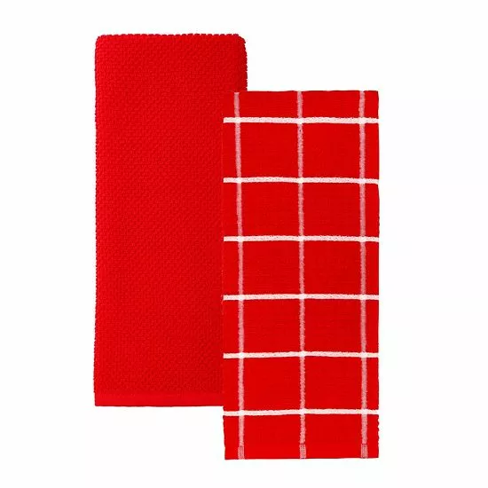 Food Network™ Windowpane Grid Kitchen Towel 2-pk. Red - Image 4