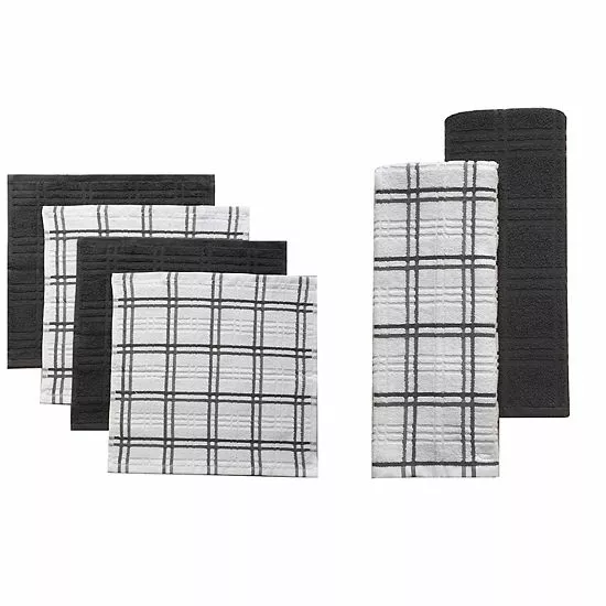 Food Network™ Plaid Kitchen Towel & Dishcloth Multi-Pack Khaki - Image 4